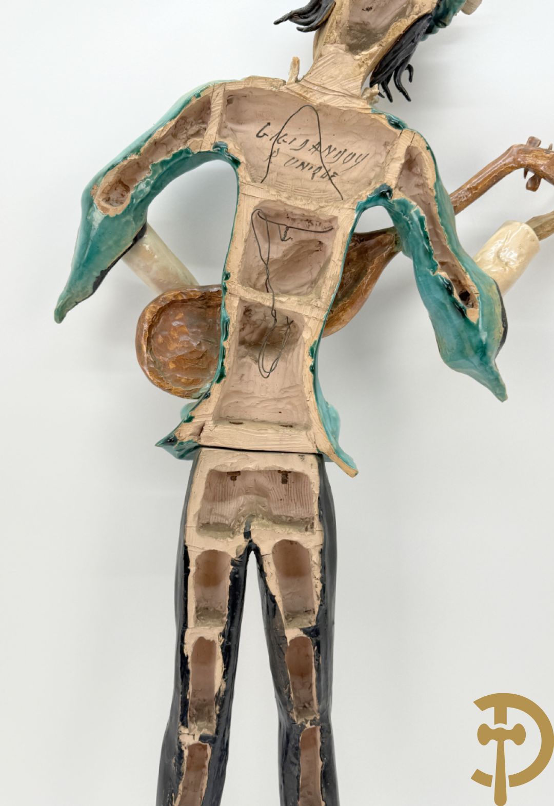 Keramieken troubadour, Italiaans en handgekleurd, Dandoy Gigi getekend, eind jaren 