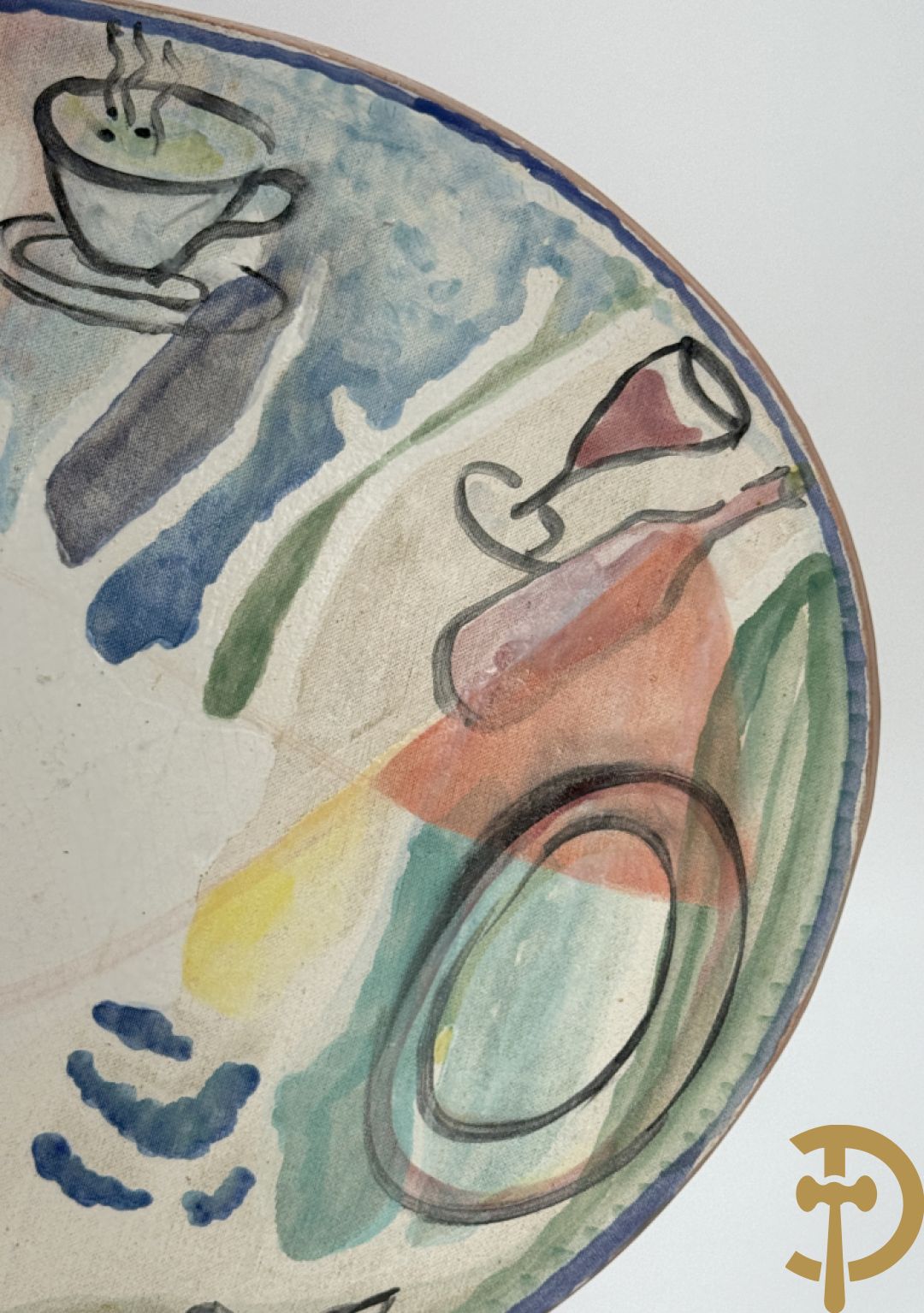 CALUWIER Carlos gestempeld binnenin, paar keramieken hoofden + Handbeschilderde ovale schotel van Caluwier Carlos