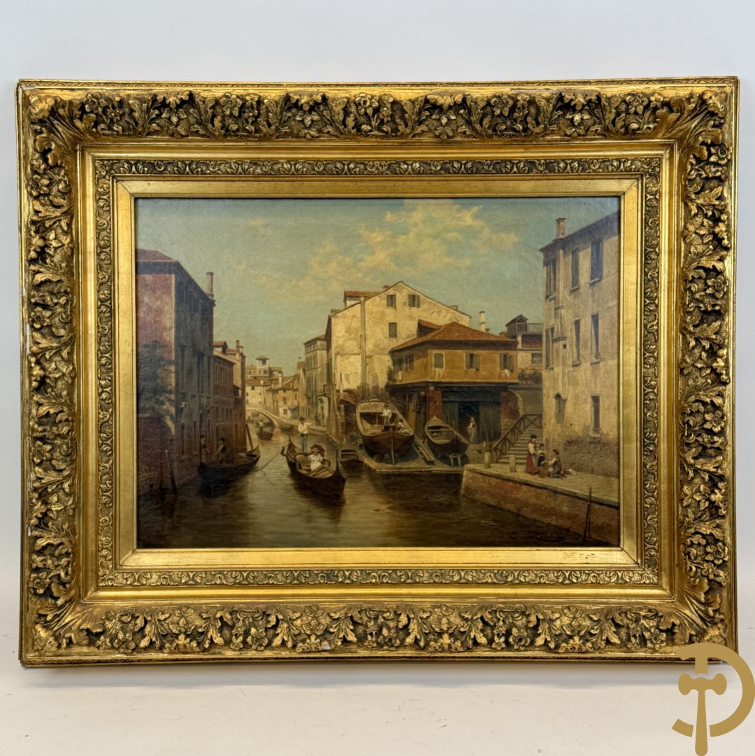 CARABAIN Jacques getekend 'Geanimeerde scène met gondels te Venetië' olie op doek
