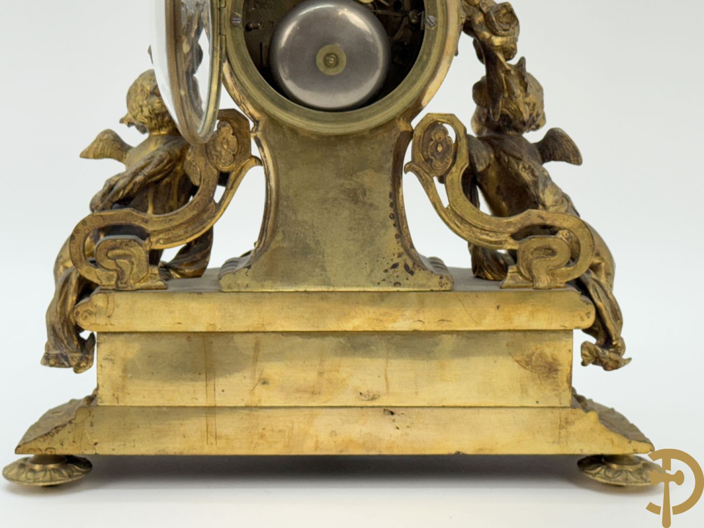 Bronzen pendule met paar cupido