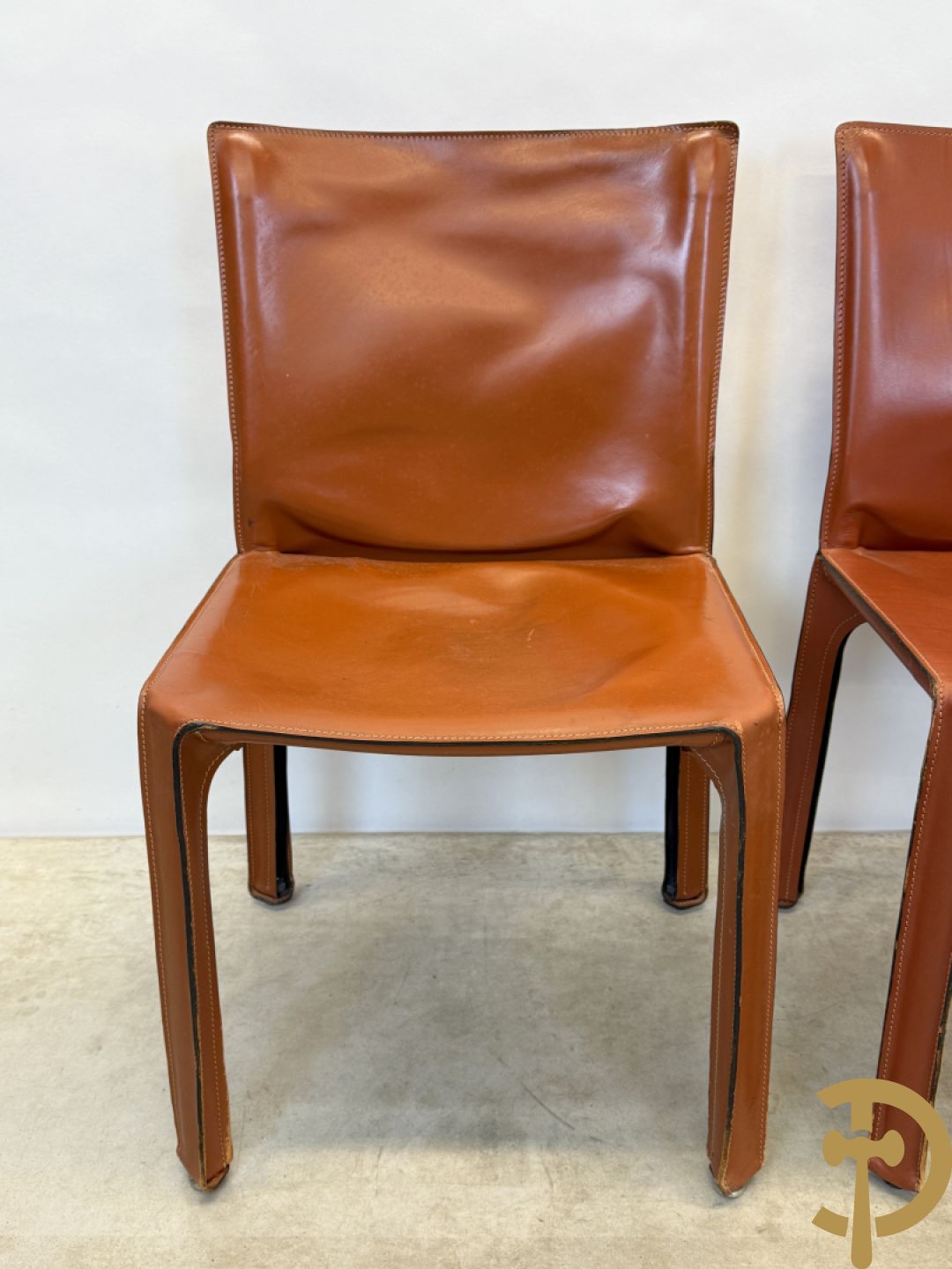 Zes lederen Cassina stoelen, 412 Cab Chairs, Mario Bellini