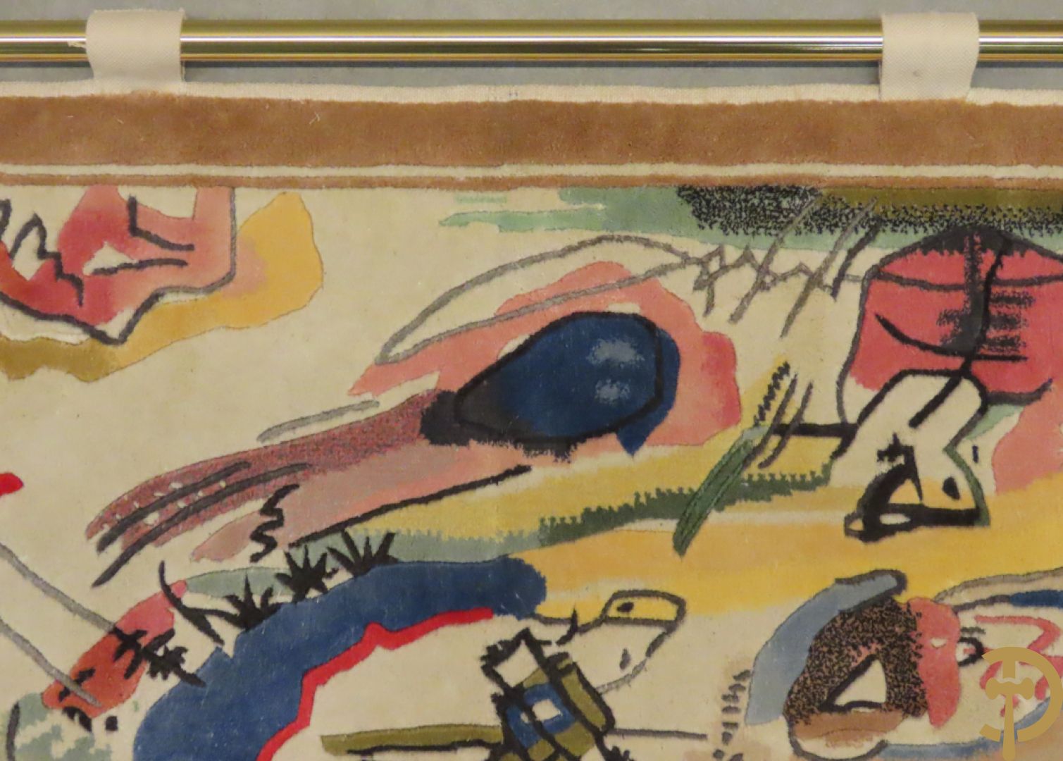 KANDINSKY naar - Oosters handgeknoopt wandtapijt met moderne abstracte figuratie