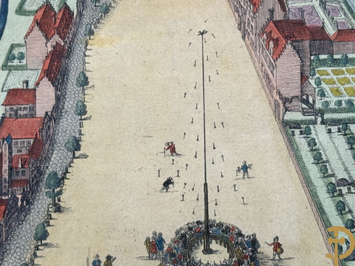 Handgekleurde kopergravure van de Kouter Gent uit Sanderus + handgekleurde kopergravure van Gravensteen uit Sanderus