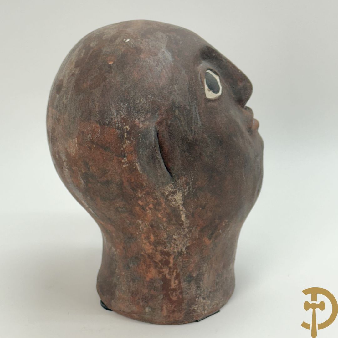 CALUWIER Carlos gestempeld binnenin, paar keramieken hoofden + Handbeschilderde ovale schotel van Caluwier Carlos