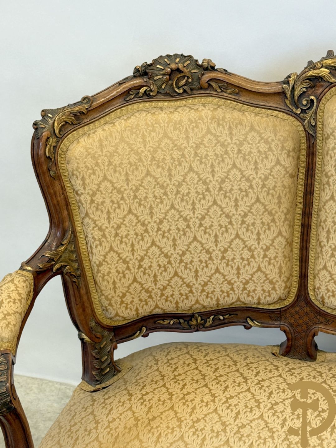 Notelaren Louis XV canapé en 2 armzetels met rocailles