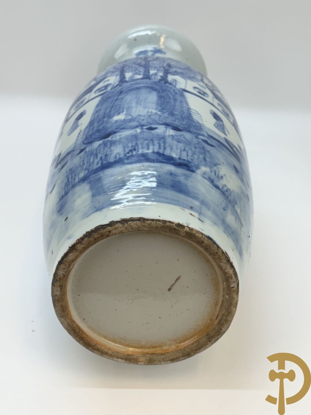 Paar Chinese blauw/wit vazen met geanimeerd huizendecor