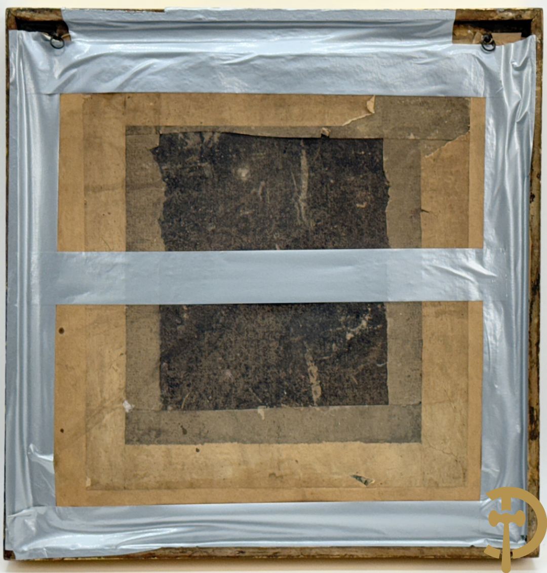 Vergulde Charles X kader met religieuse gravure in prisma gesneden met links en rechts ander zicht