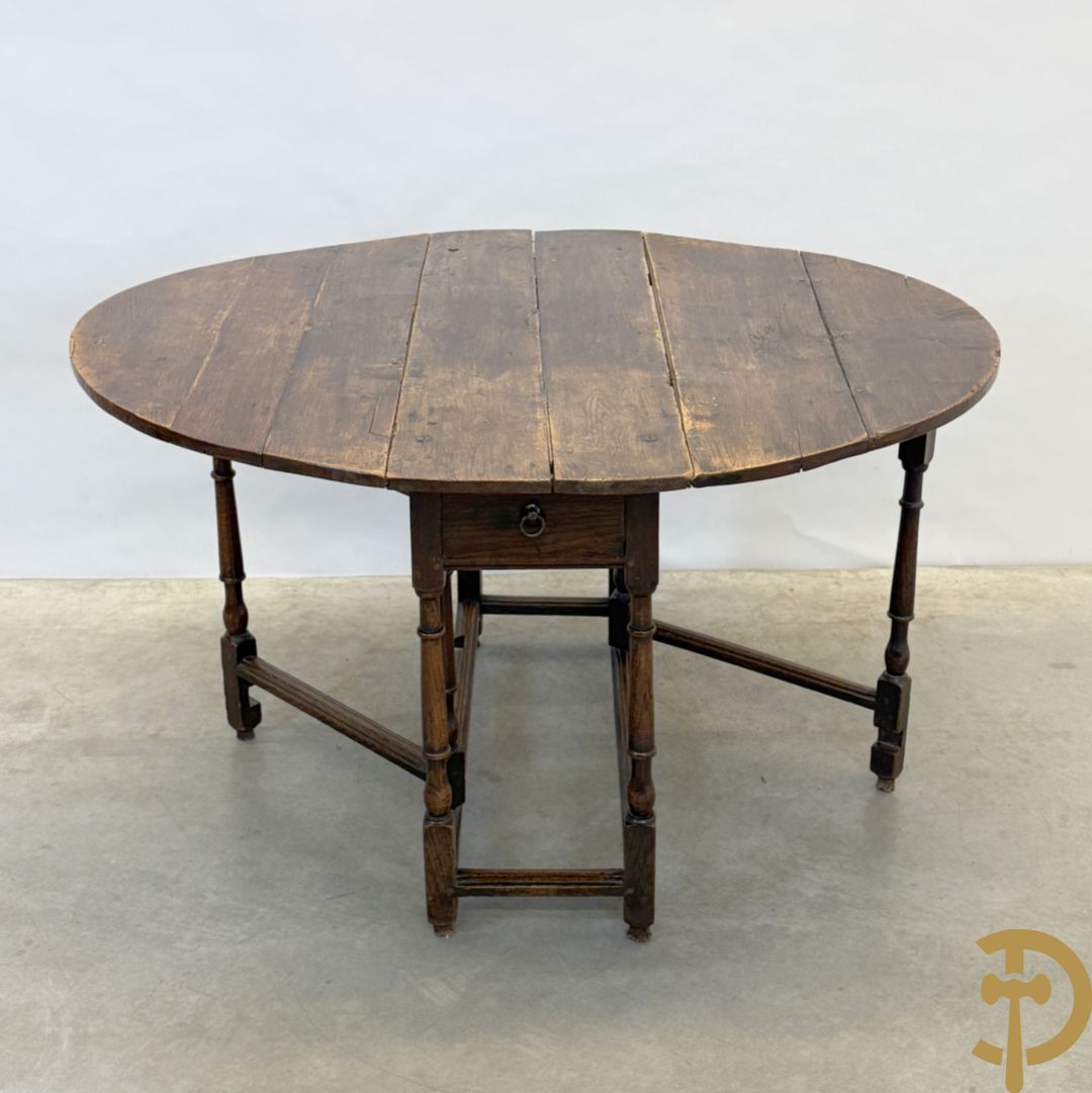 Massief eiken Engelse openklapbare gatelegg tafel met lade