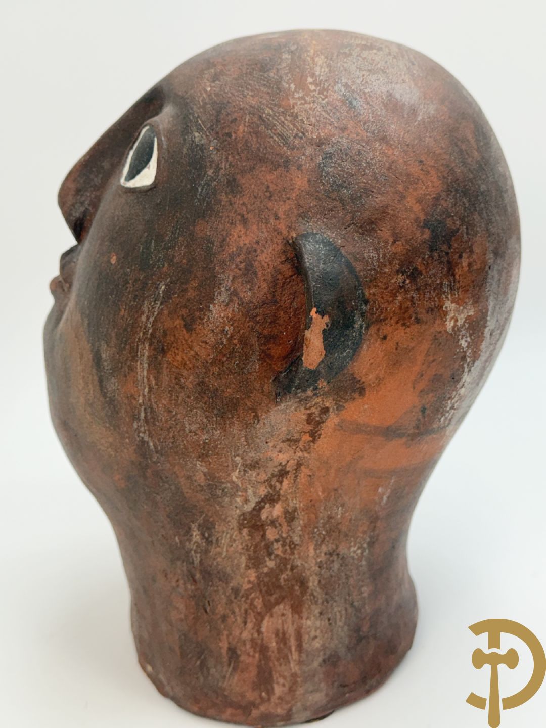 CALUWIER Carlos gestempeld binnenin, paar keramieken hoofden + Handbeschilderde ovale schotel van Caluwier Carlos