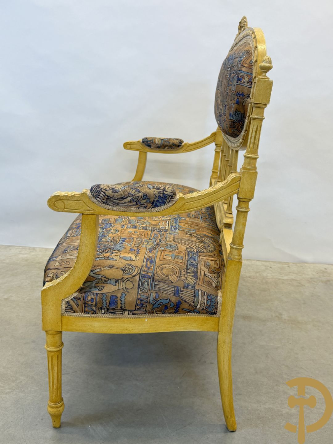 Vijfdelig gepolychromeerd Louis XVI salonensemble bestaande uit canapé, 2 fauteuils en 2 stoelen