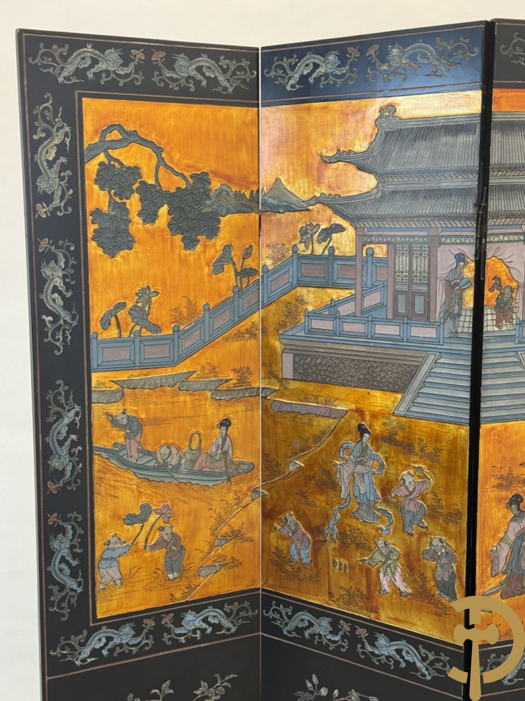 Vierdelige Chinese paravan met landschapsdecor