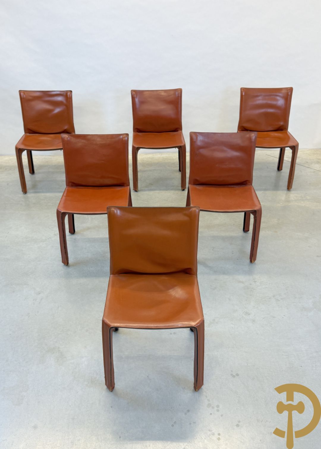 Zes lederen Cassina stoelen, 412 Cab Chairs, Mario Bellini