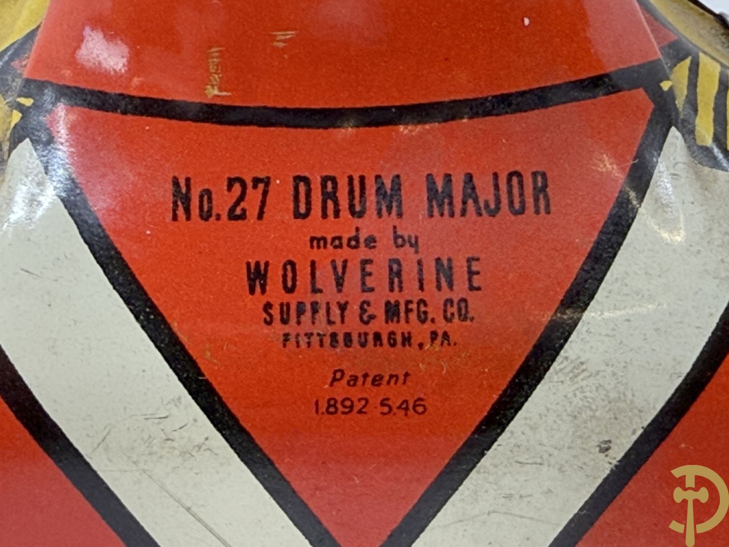 Antieke Engelse speelgoedtrommelaar, Drum Major made by Wolvering supply by Pittsburgh