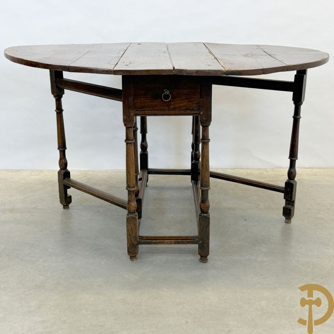 Massief eiken Engelse openklapbare gatelegg tafel met lade