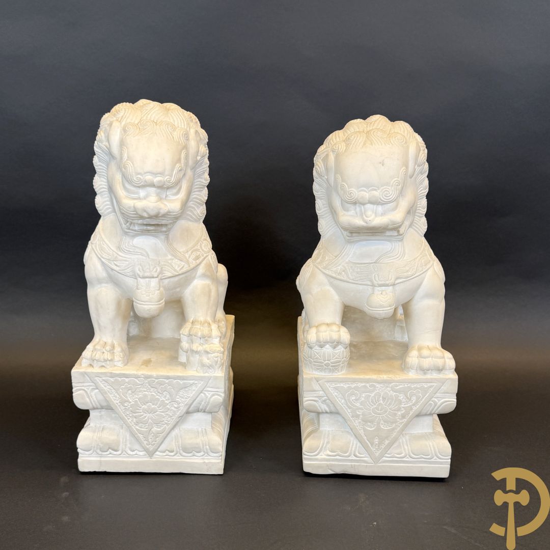 Paar handgesculpteerde marmeren fo-honden