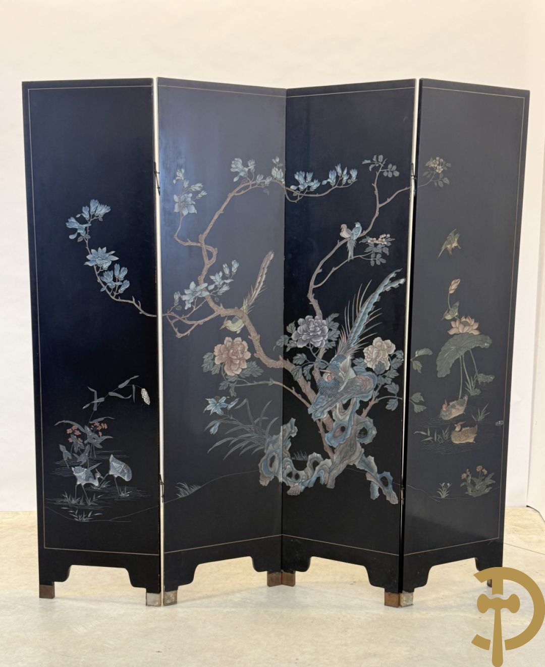 Vierdelige Chinese paravan met landschapsdecor