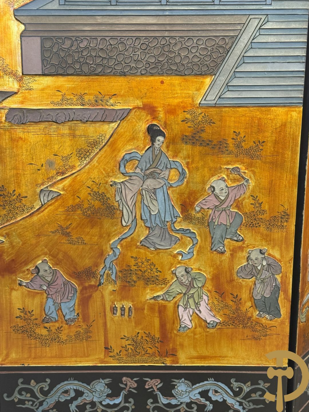 Vierdelige Chinese paravan met landschapsdecor