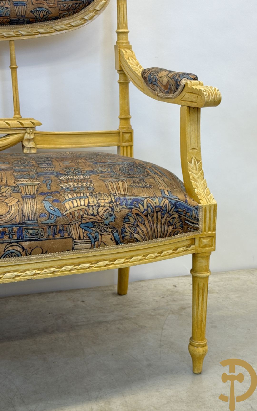 Vijfdelig gepolychromeerd Louis XVI salonensemble bestaande uit canapé, 2 fauteuils en 2 stoelen