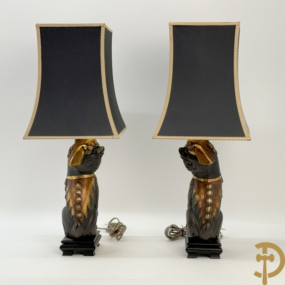 Paar fo-honden in keramiek gemonteerd als lampadaire