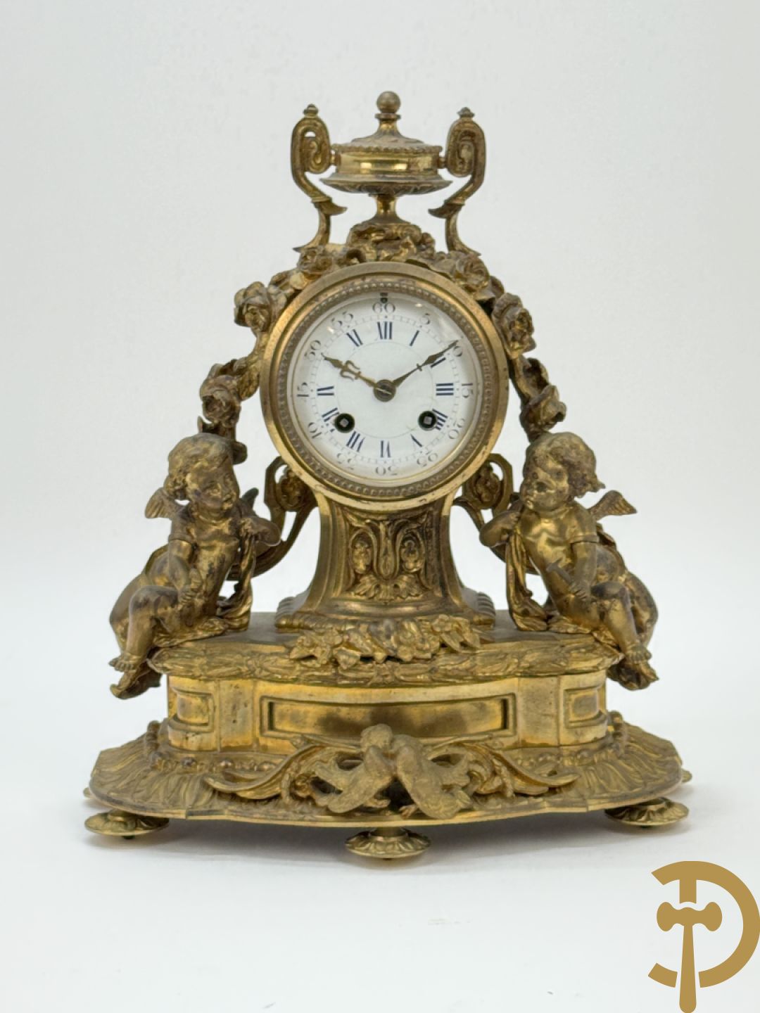 Bronzen pendule met paar cupido