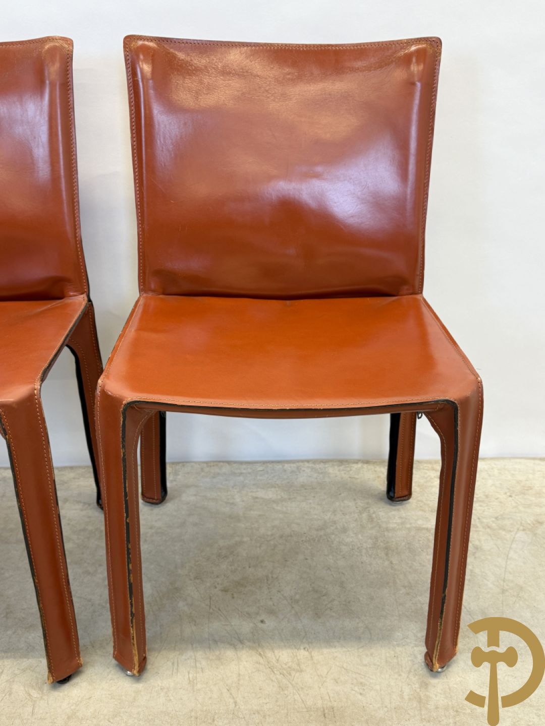 Zes lederen Cassina stoelen, 412 Cab Chairs, Mario Bellini