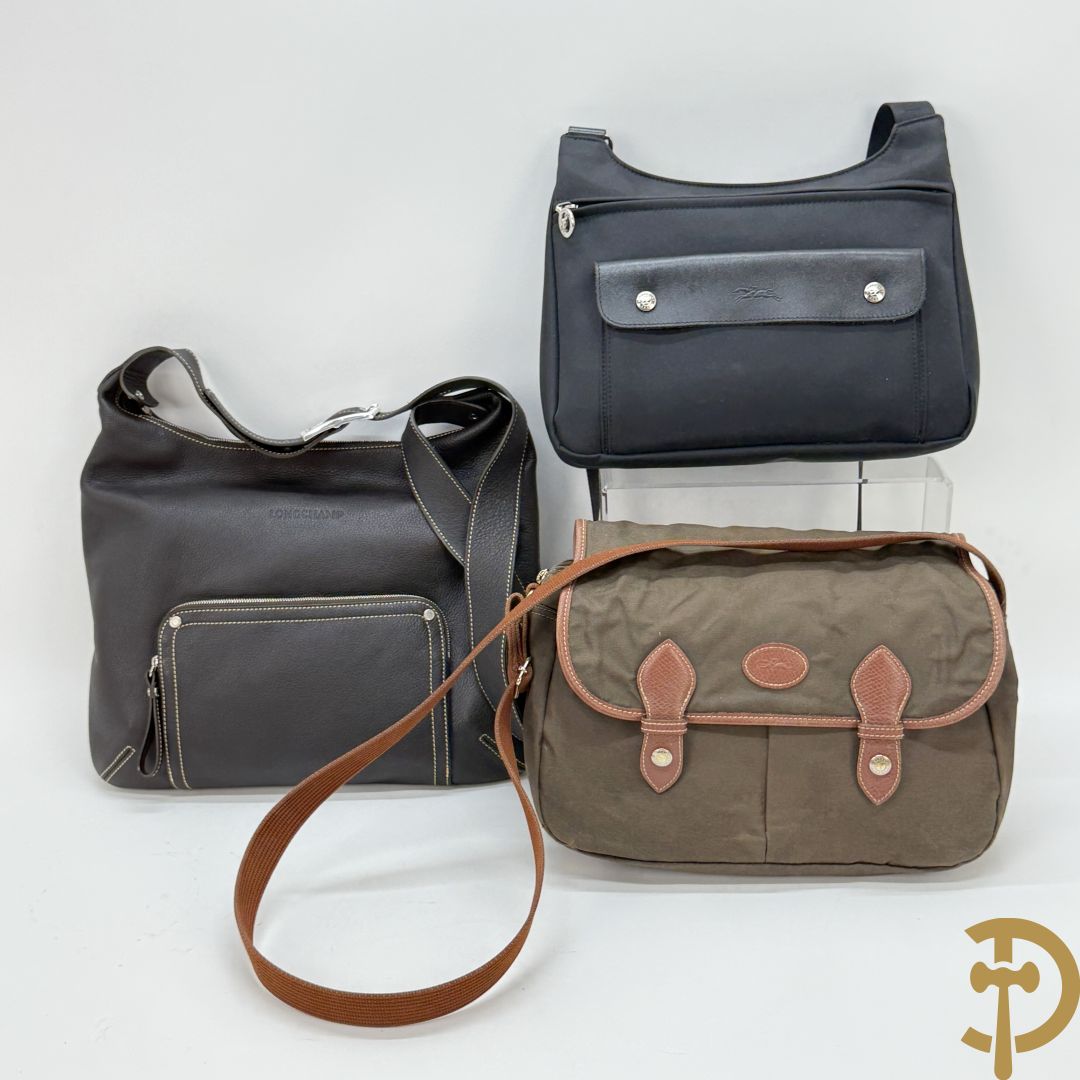 Lederen handtas Longchamp + 2 nylon handtassen Longchamp