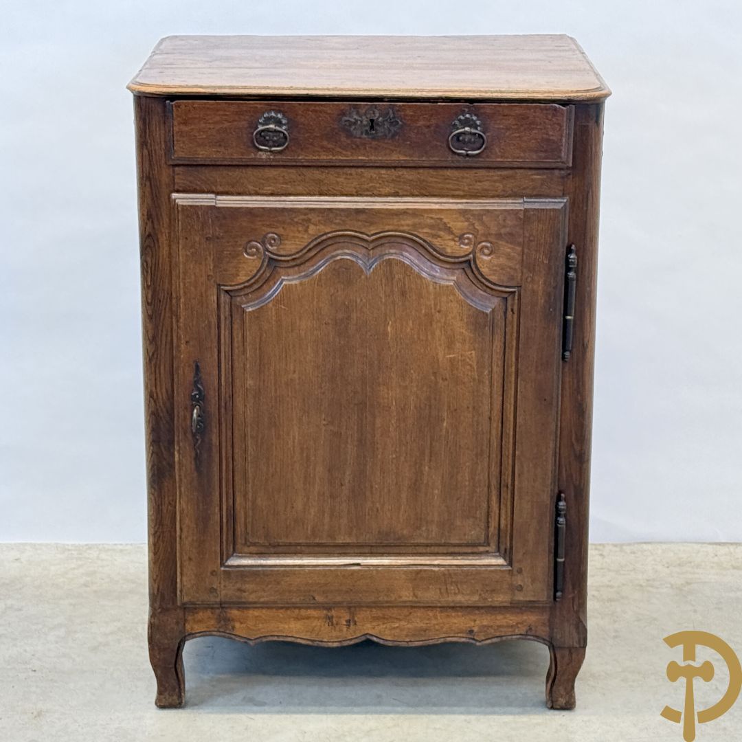 Massief eiken confiturier met deur en lade, 18e