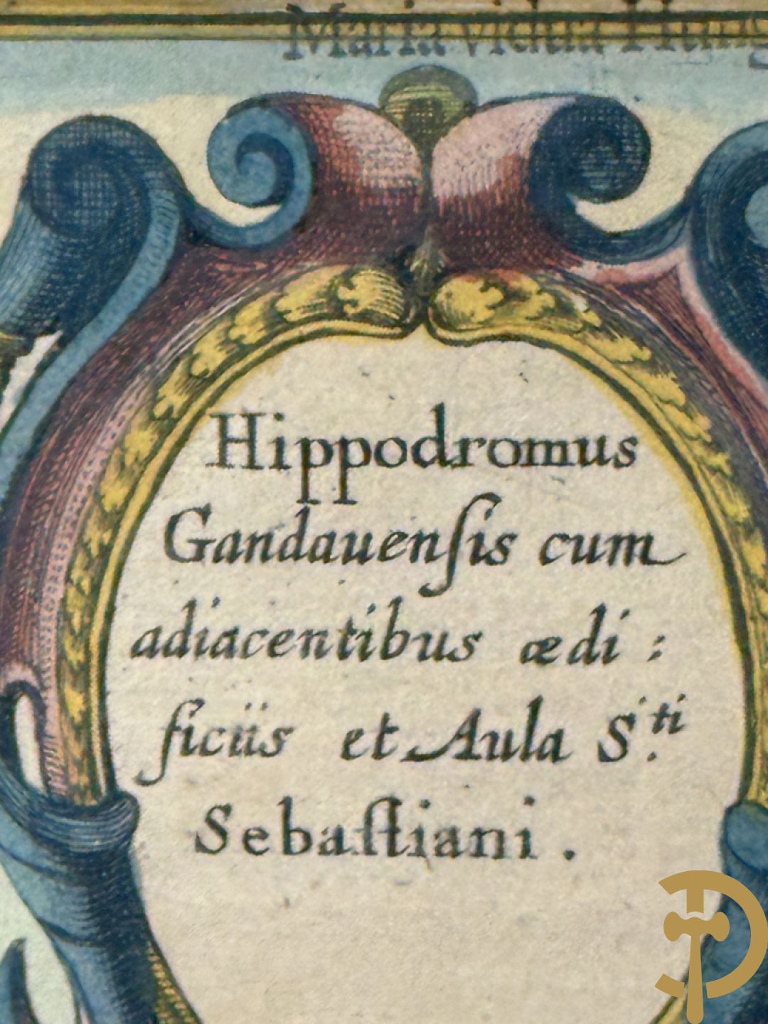 Handgekleurde kopergravure van de Kouter Gent uit Sanderus + handgekleurde kopergravure van Gravensteen uit Sanderus