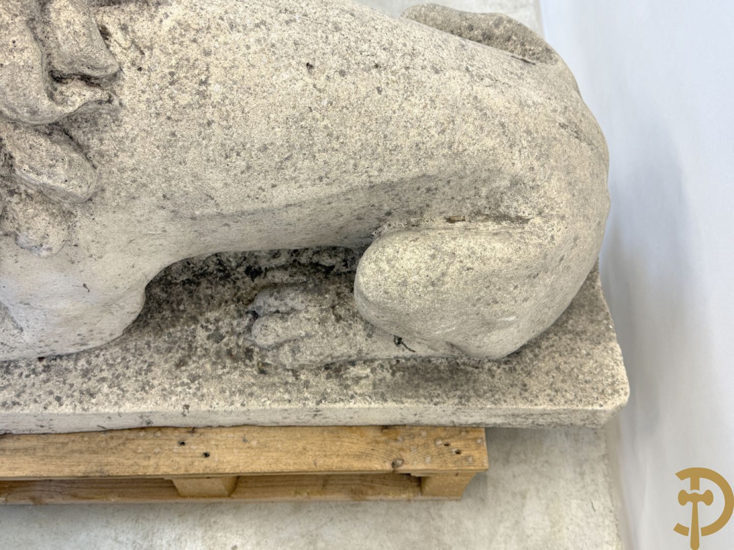 Paar betonnen tuinbeelden van leeuwen