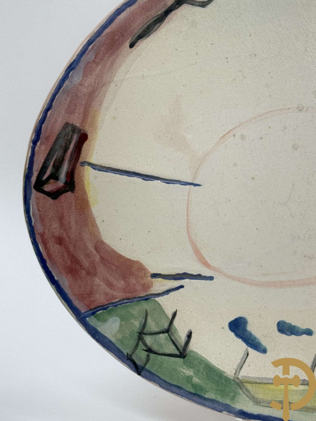 CALUWIER Carlos gestempeld binnenin, paar keramieken hoofden + Handbeschilderde ovale schotel van Caluwier Carlos