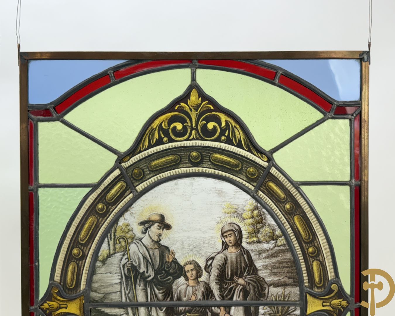 Twee loodramen met beschilderde taferelen 