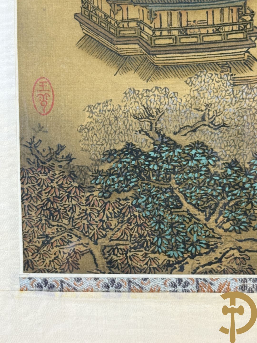 Drie ronde Aziatische zijdeschilderingen + Aziatische zijdeschildering