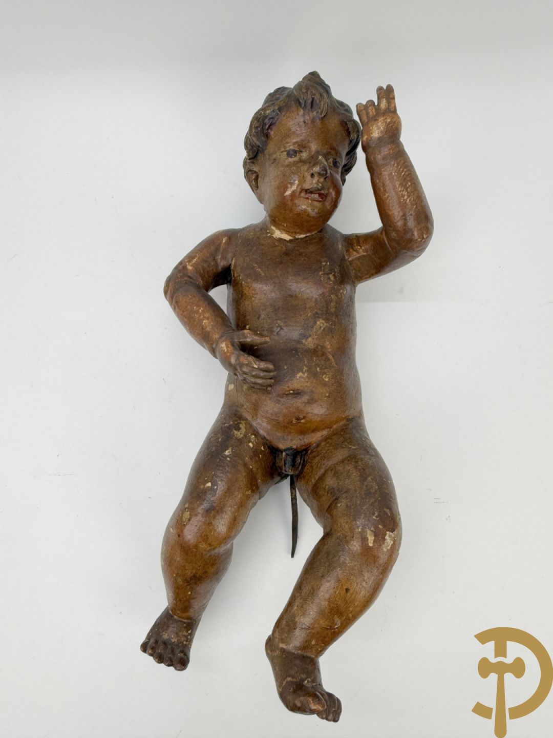 Paar houtgesculpteerde en gepolychromeerde cupido