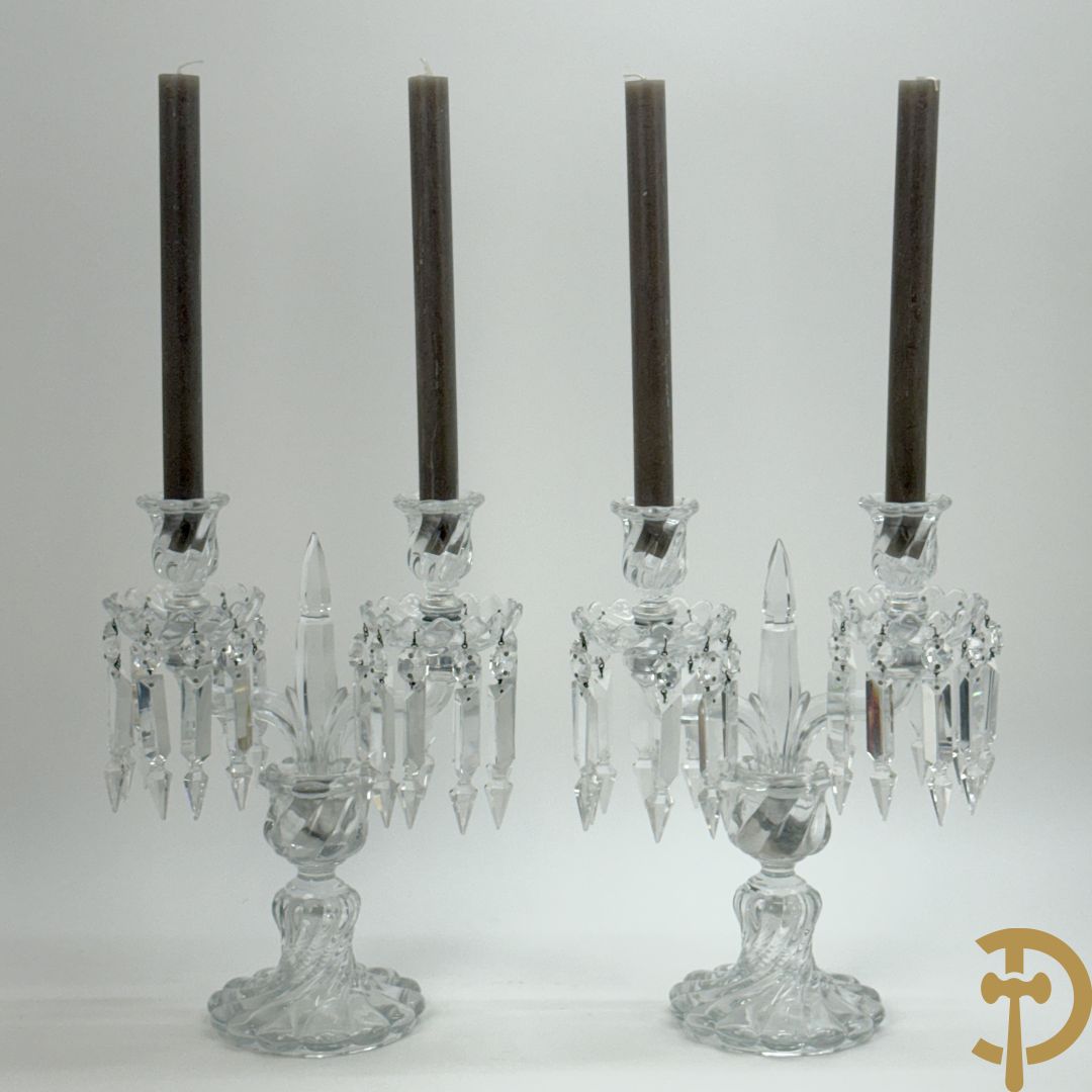 Paar kandelaars in helder kristal, Baccarat