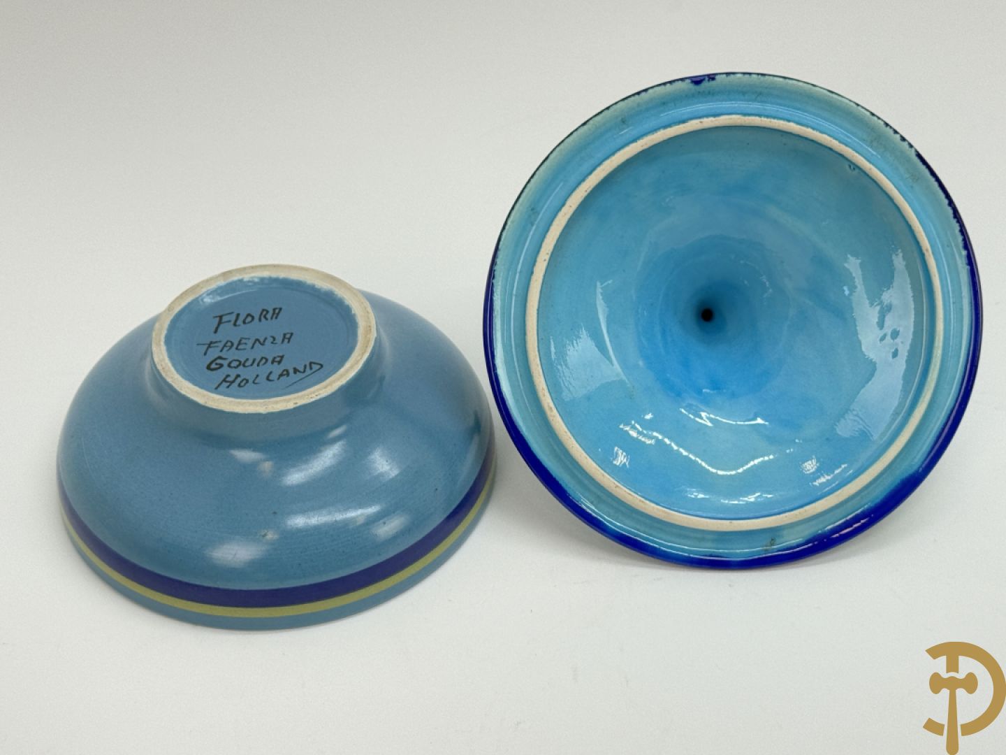 Vintage keramieken dekselpotiche van Amphora, schaal Perignem, Goud dekselpotiche, Flora Holland kaarsenhouder, zeepaard en vliegende heks