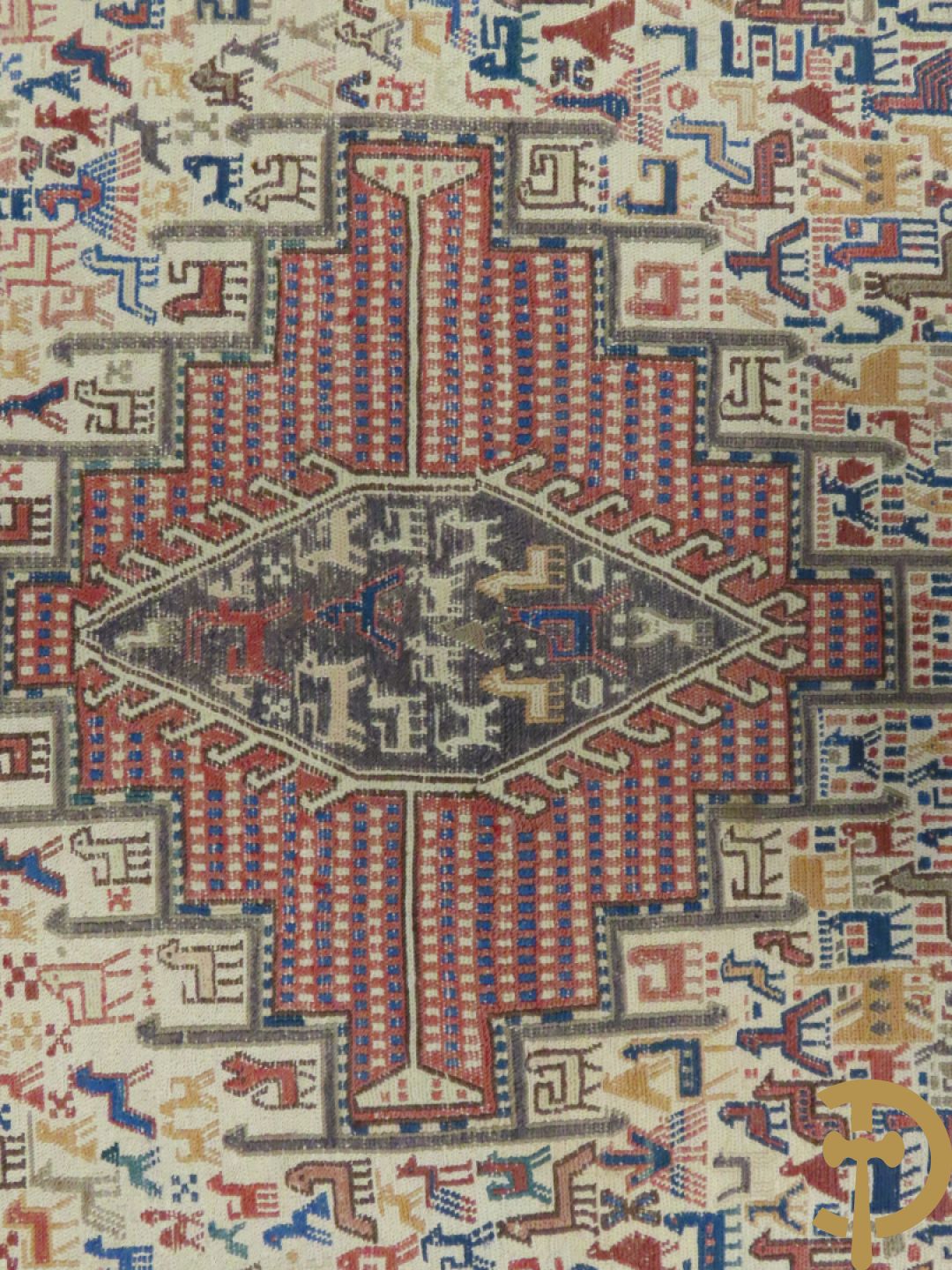 Turkse handgeknoopte Hamadan + oosters handgeknoopt tapijt met dierenmotieven