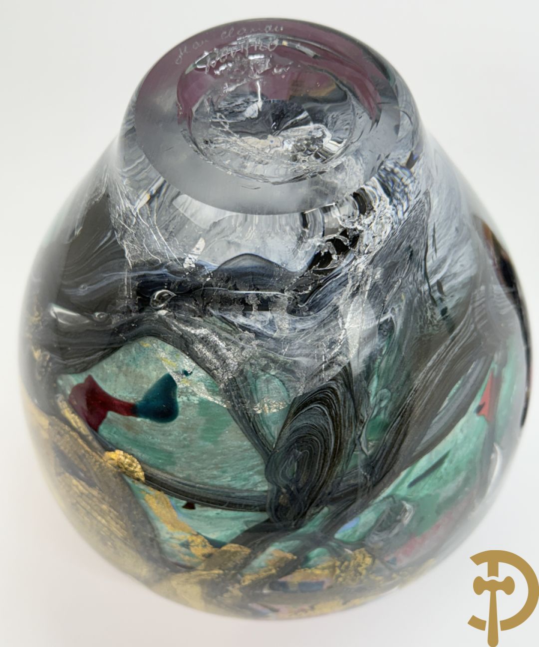 NOVARO Jean-Claude getekend onderaan - Glaspasta vaas met stop, getorst roze en gouddraad