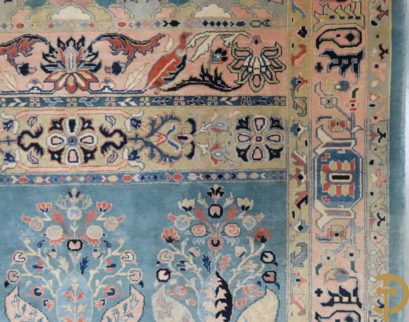 Oosters handgeknoopt tapijt Keshan met bloemen- en vogelmotieven