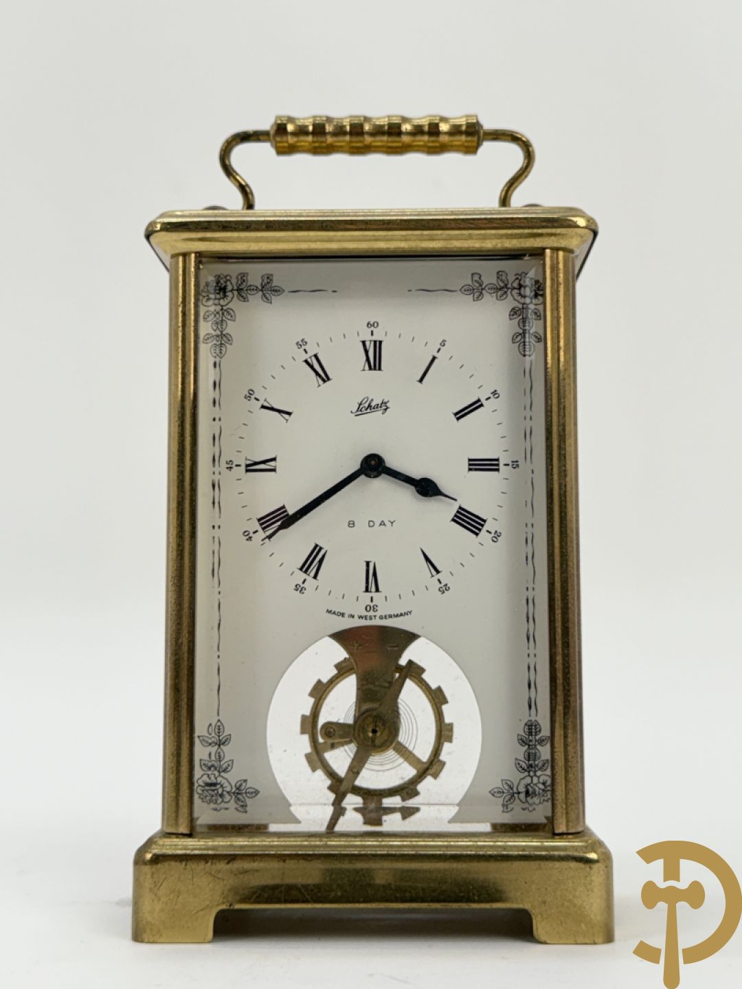 Zes miniatuurklokjes w.o. cupido houdende een pendule, marmeren kapelklokje, 2 reiswekkers, Napoleon III pendule in koper en zamak klokje