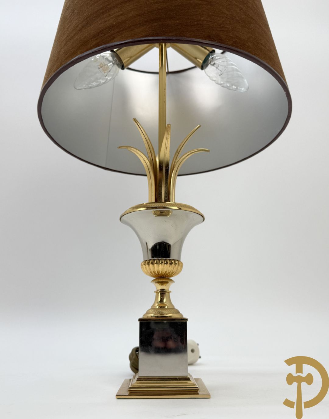 Koperen lampadaire met amfoor en ananas, Hollywood Regency stijl