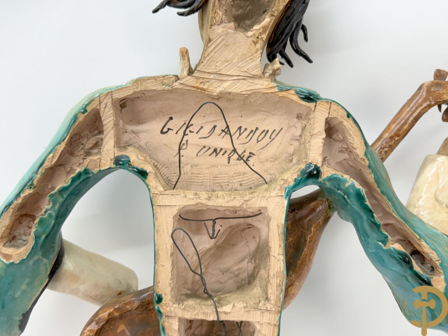 Keramieken troubadour, Italiaans en handgekleurd, Dandoy Gigi getekend, eind jaren 