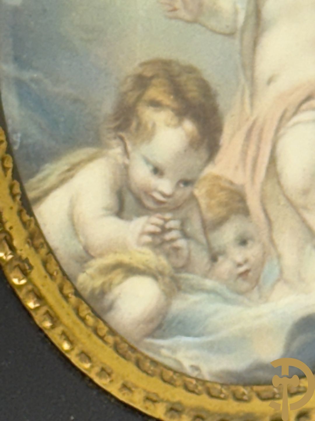 Vier handgekleurde miniaturen met romantische scènes en edeldames