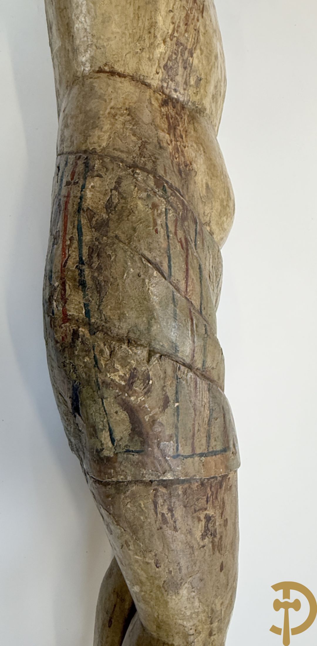 Antieke houtgesculpteerde gepolychromeerde Christus met lenden doek, zonder armen, 16e-17e ?