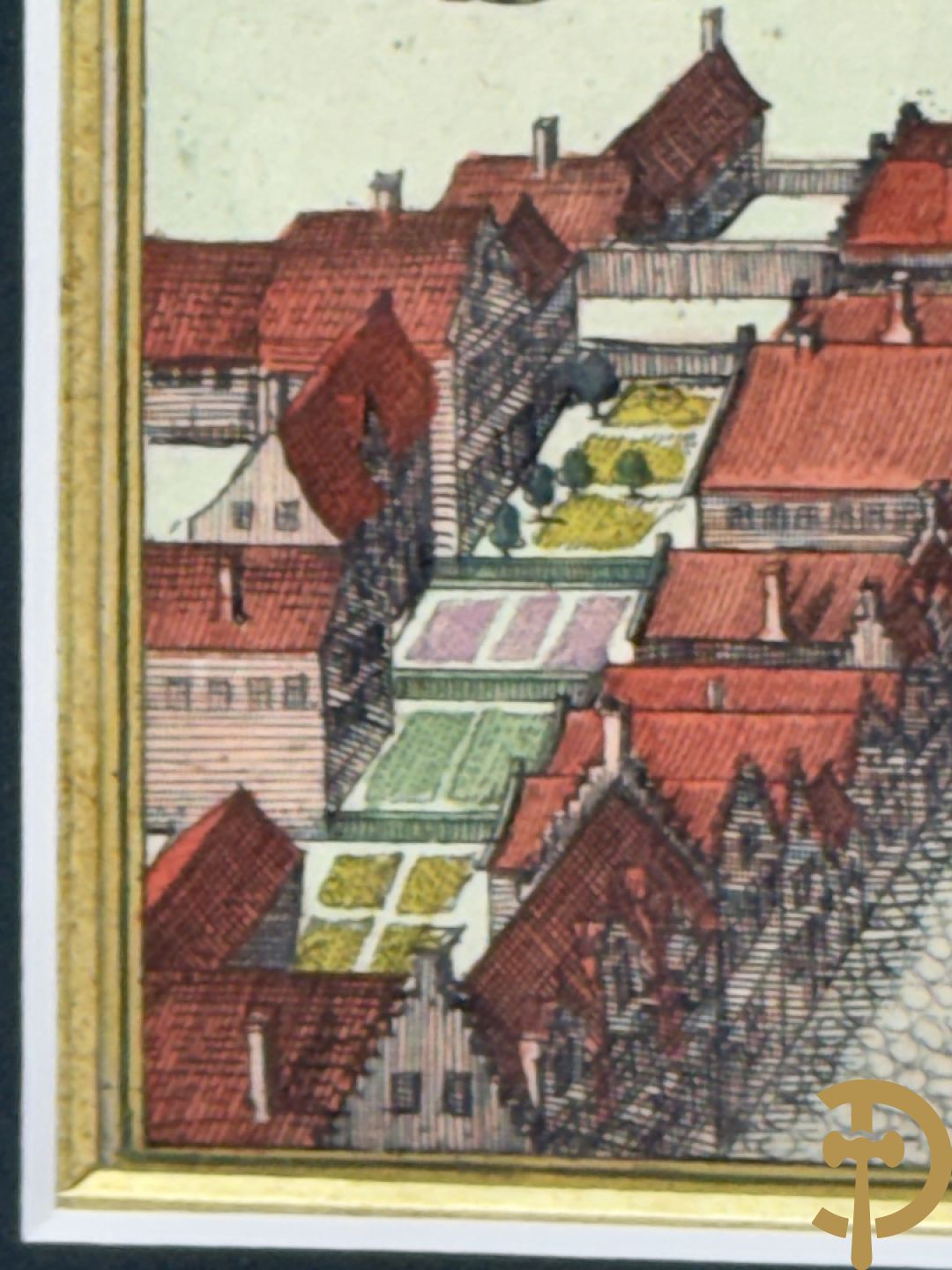 Handgekleurde kopergravure van de Kouter Gent uit Sanderus + handgekleurde kopergravure van Gravensteen uit Sanderus