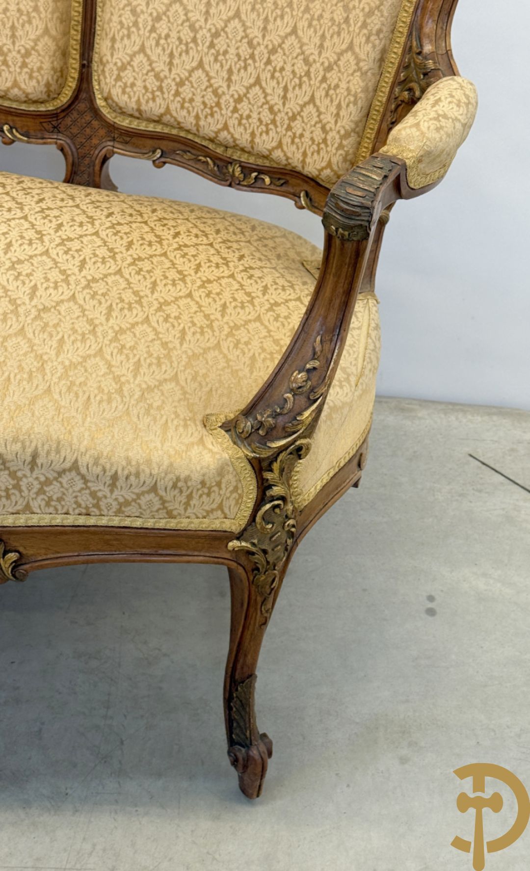 Notelaren Louis XV canapé en 2 armzetels met rocailles