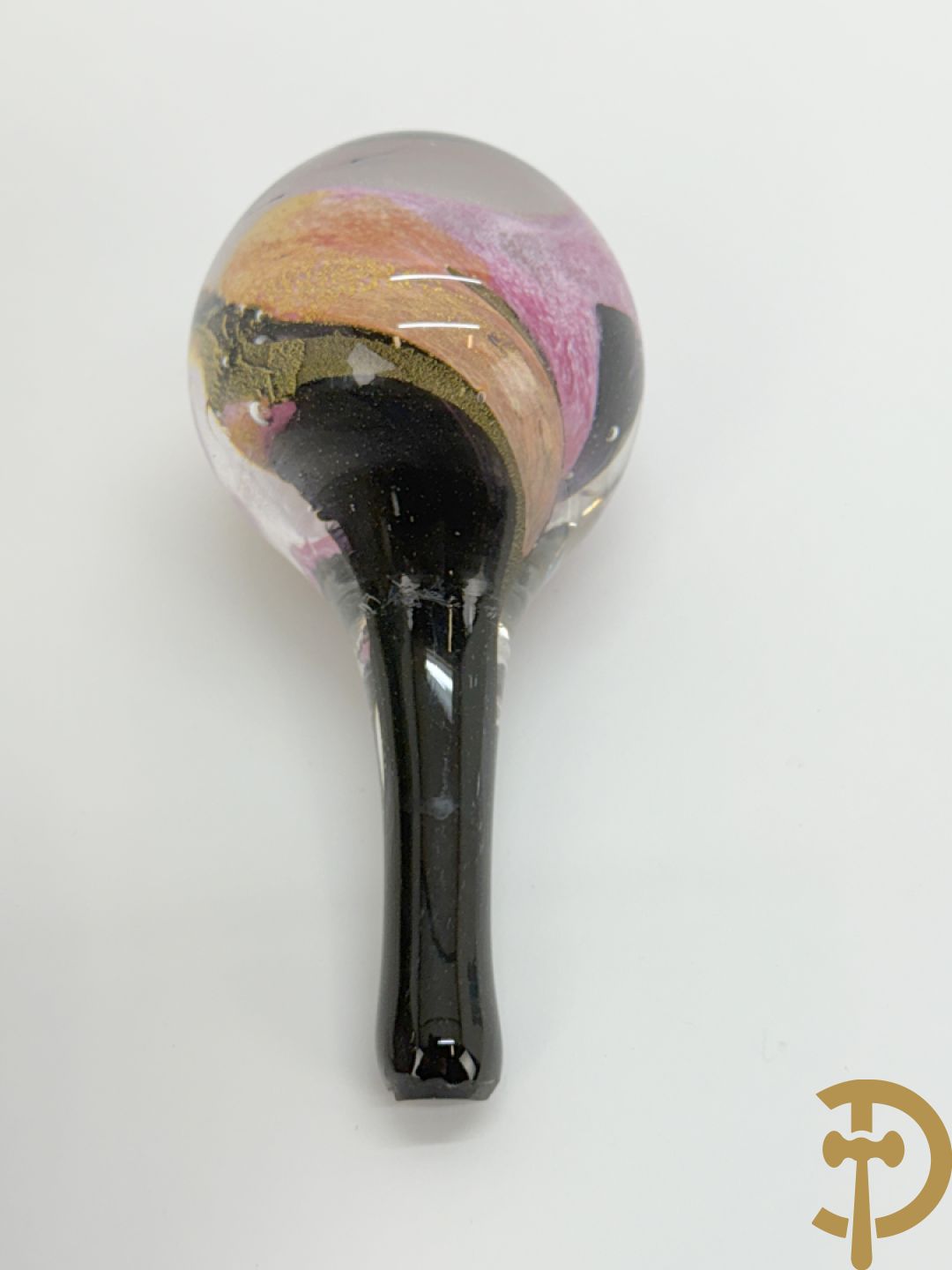 NOVARO Jean-Claude getekend onderaan - Glaspasta vaas met stop, getorst roze en gouddraad