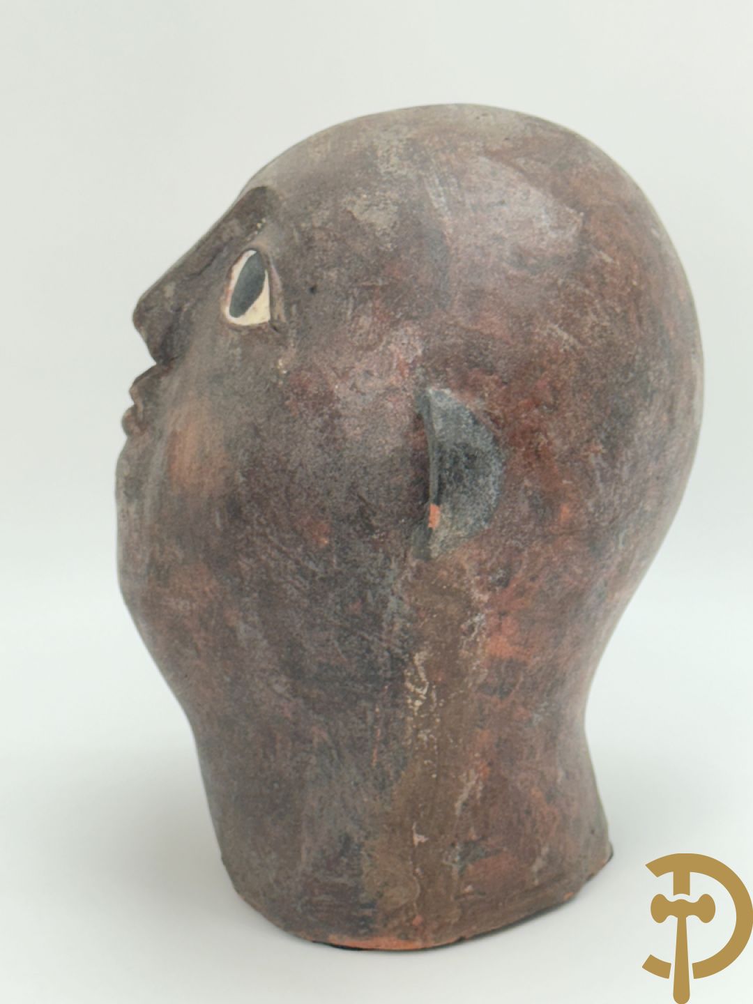 CALUWIER Carlos gestempeld binnenin, paar keramieken hoofden + Handbeschilderde ovale schotel van Caluwier Carlos