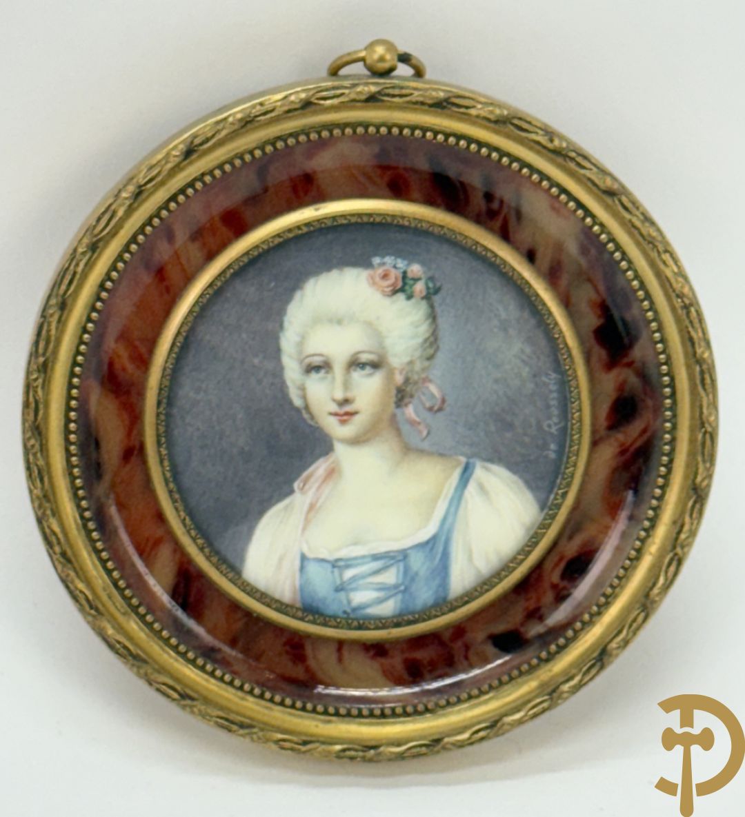 Vijf miniaturen met damersportretten en romantische scène, waarvan 4 getekend : de Roussely, Canova, Siluce ? en Domery ?