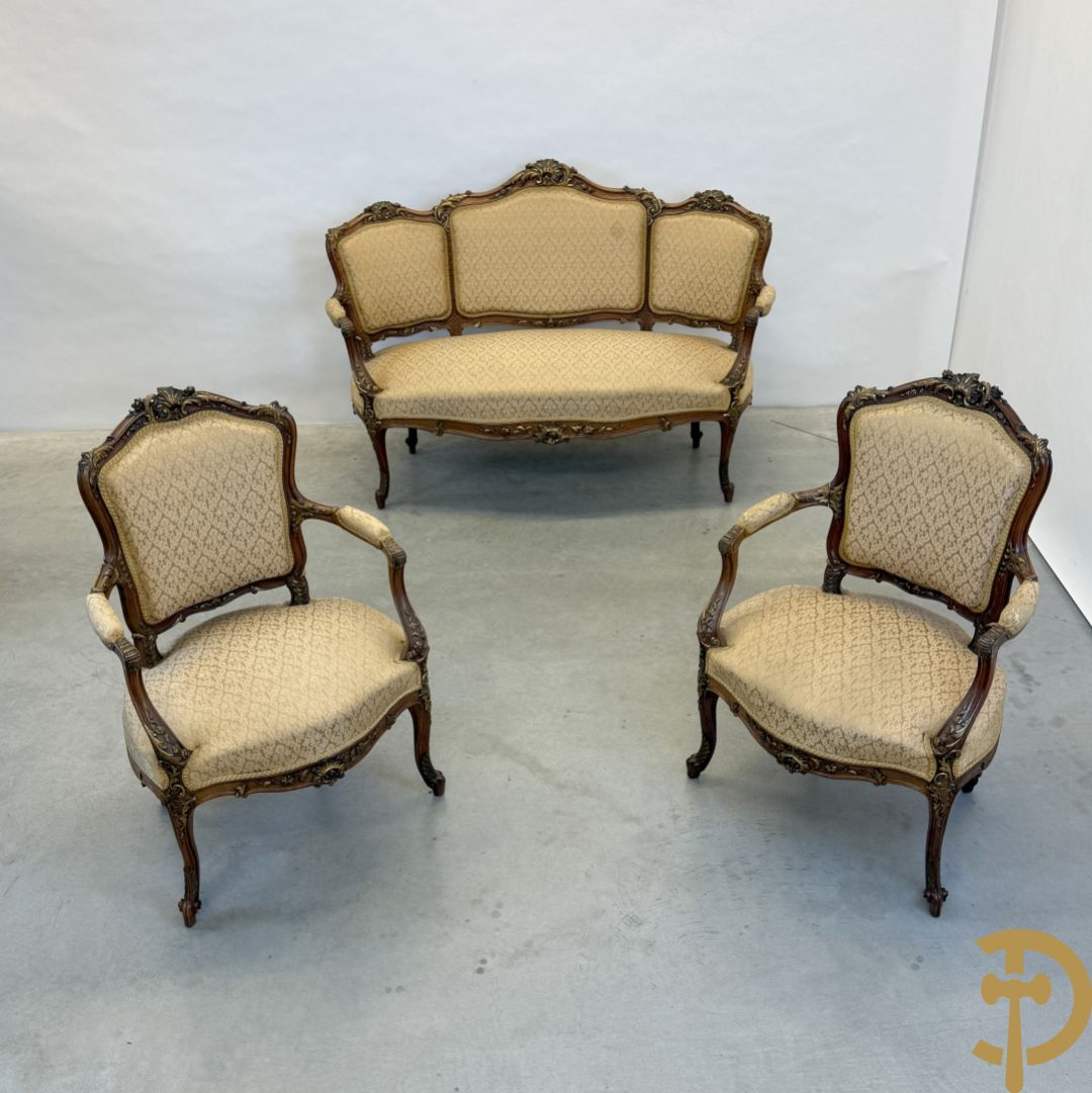Notelaren Louis XV canapé en 2 armzetels met rocailles