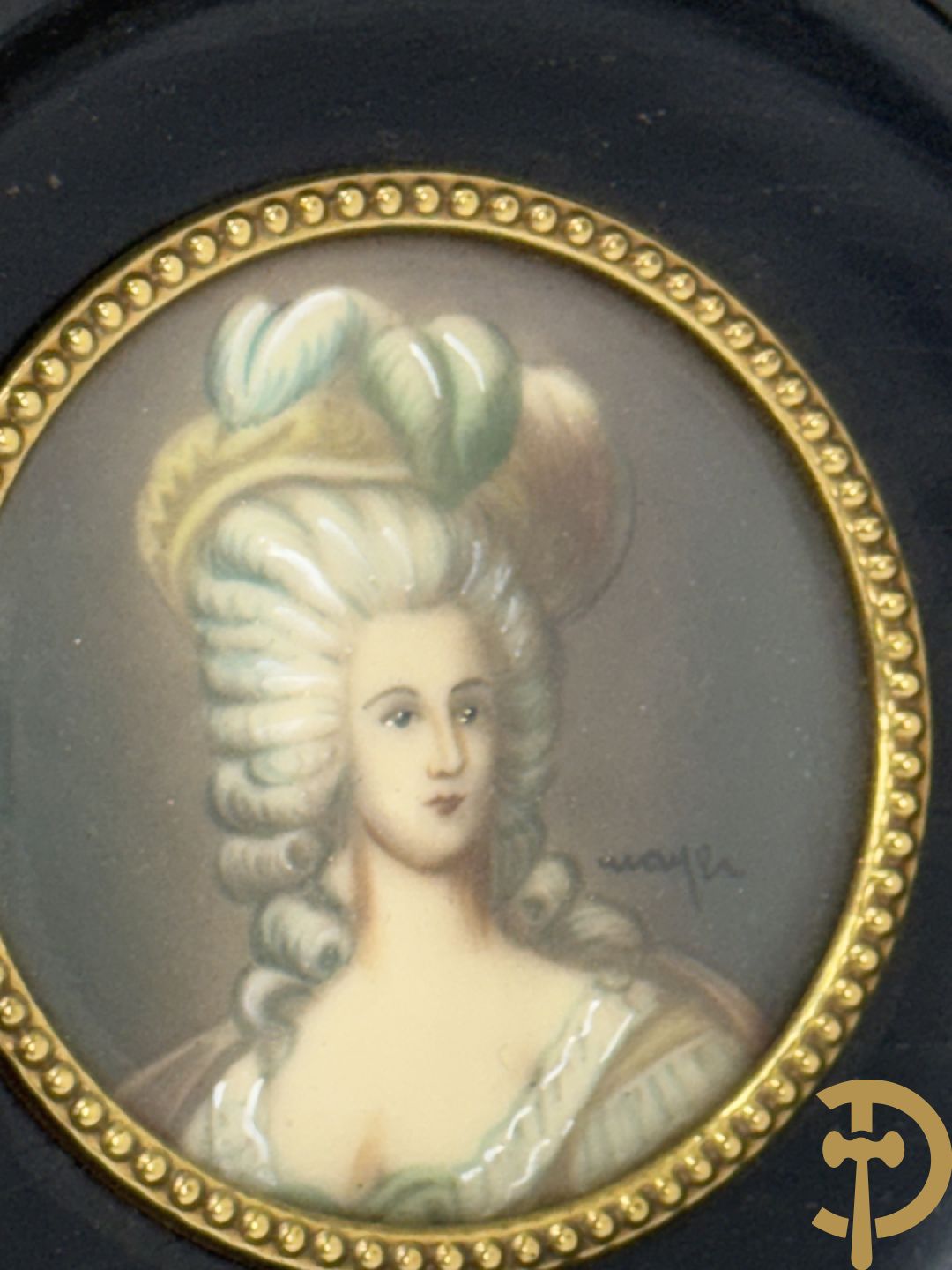 Vier handgekleurde miniaturen met romantische scènes en edeldames